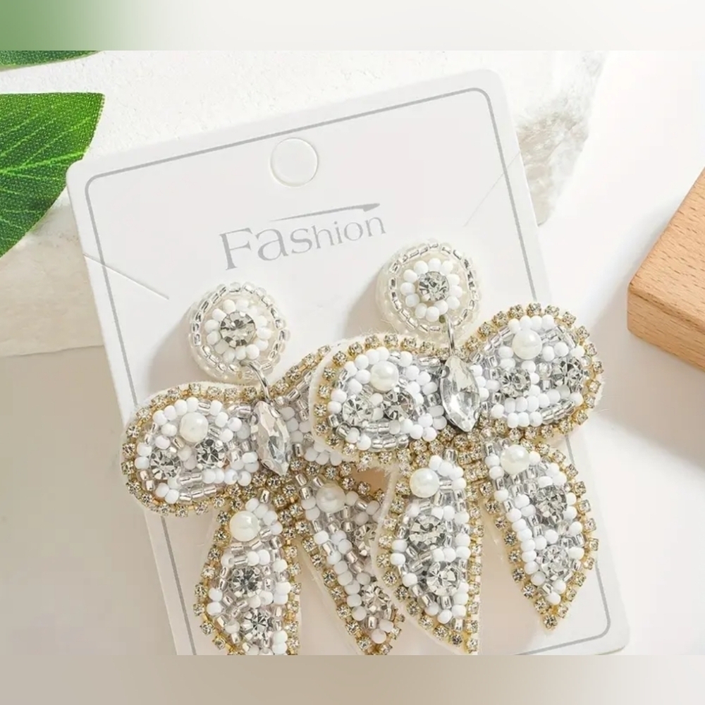 2 For $25! New! Elegant Beaded Bow Earrings NWT!